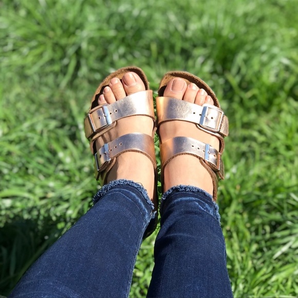 Birkenstock Shoes | Birkenstock Arizona Rose Gold Metallic 4 | Poshmark